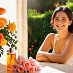 **Image:** A sun-drenched Mediterranean garden bursting with colorful flowers (roses, jasmine, lilies). In the foreground, a woman smiles faintly, recalling a cherished floral Eau de Toilette. Soft, warm lighting.