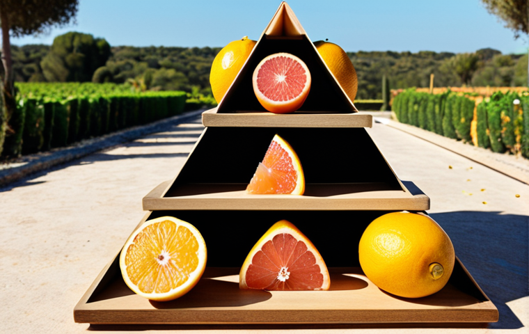 **Aromatic Pyramid:** A visually striking diagram of the olfactory pyramid, showcasing the top, heart, and base notes with corresponding ingredients (citrus, florals, woods). Include a sunny, outdoor scene in Seville in the background, reflecting the grapefruit and mint scent.