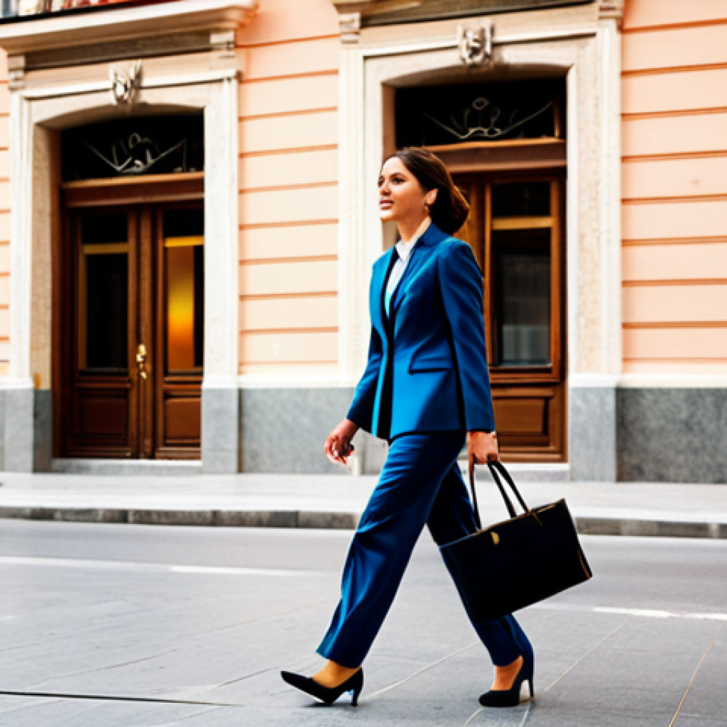 **
"A professional businesswoman in a stylish, modest business suit, walking confidently through the bustling streets of Madrid, with iconic architecture in the background, fully clothed, appropriate attire, safe for work, perfect anatomy, natural proportions, professional photography, warm natural lighting, vibrant colors, family-friendly."
**