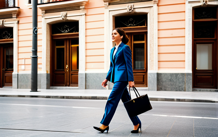 **
"A professional businesswoman in a stylish, modest business suit, walking confidently through the bustling streets of Madrid, with iconic architecture in the background, fully clothed, appropriate attire, safe for work, perfect anatomy, natural proportions, professional photography, warm natural lighting, vibrant colors, family-friendly."
**