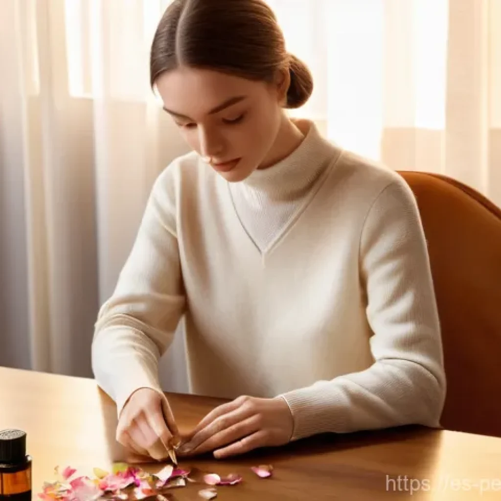 자기만의 향수 찾기 - **Image Prompt 1: The Art of Scent Layering for Self-Expression**
A stylish young woman, fully c...