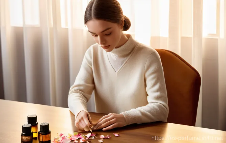 자기만의 향수 찾기 - **Image Prompt 1: The Art of Scent Layering for Self-Expression**
    A stylish young woman, fully c...