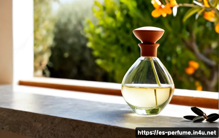 향수 디자인의 트렌드 - Photorealistic luxury perfume design trend scene, a sculptural refillable glass fragrance bottle wit...